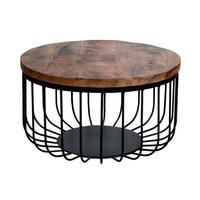 COUCHTISCH Mangoholz vollmassiv 58/33/58 cm rund Naturfarben, Schwarz  - Schwarz/Naturfarben, Design, Holz/Metall (58/33/58cm) - Livetastic