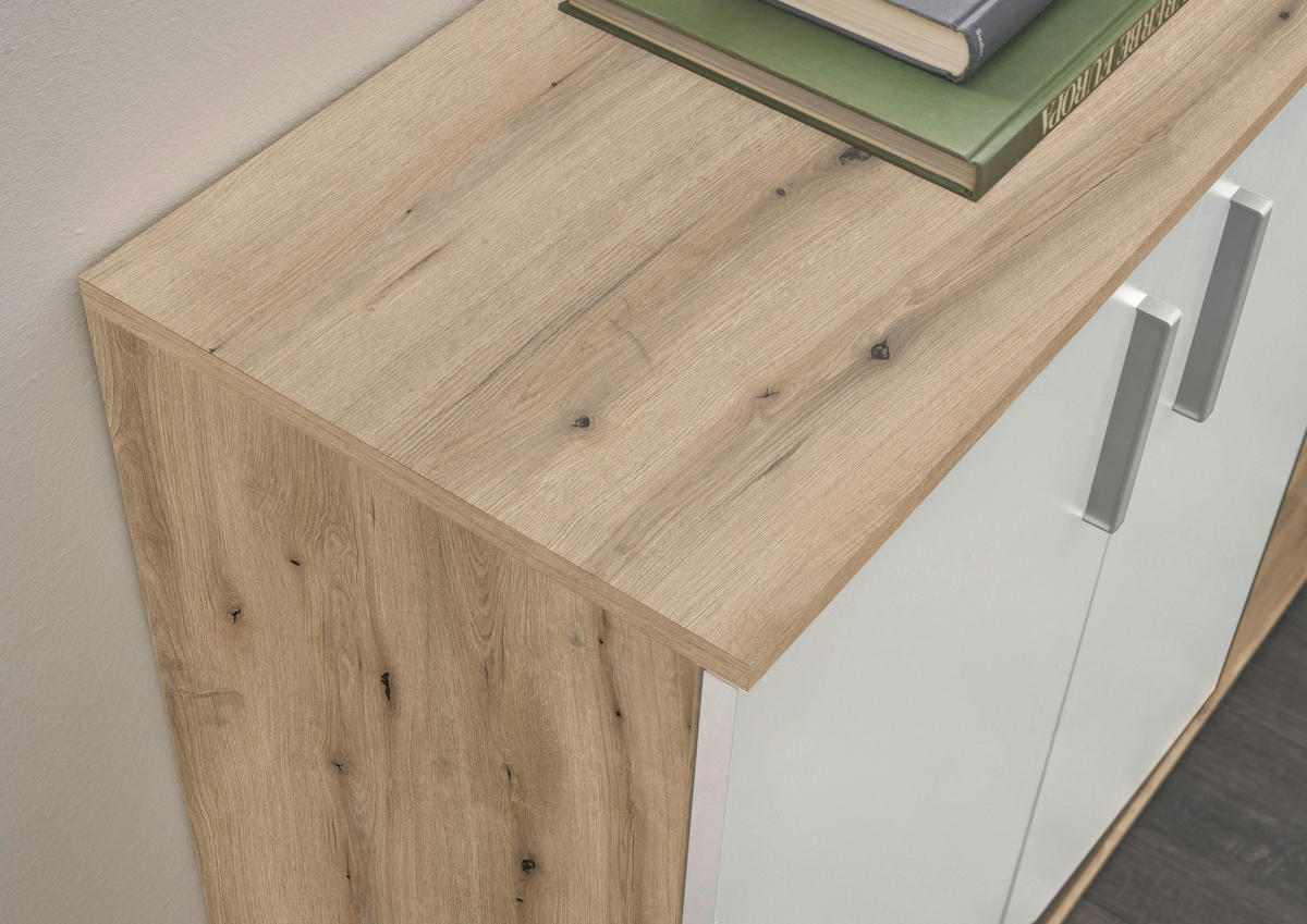 Kommode Basel 60/84/35 cm  in Weiss, Eichefarben  - Weiss/Eichefarben, Design, Holzwerkstoff/Kunststoff (60/84/35cm) - MID.YOU