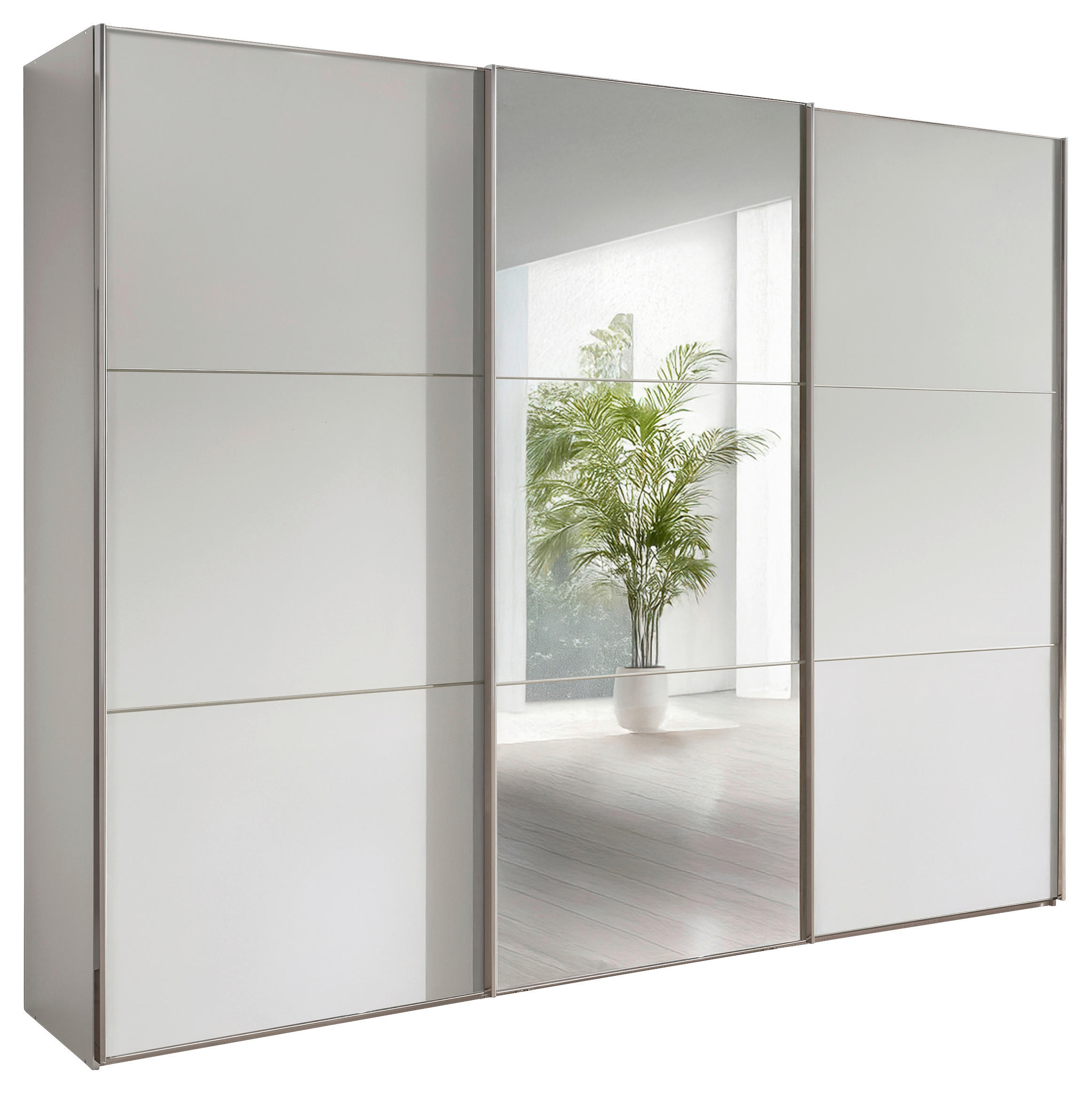 SCHWEBETÜRENSCHRANK 225/236/67 cm 3-türig Weiß  - Chromfarben/Weiß, MODERN, Glas/Holzwerkstoff (225/236/67cm) - Chameo