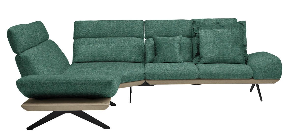 ECKSOFA Chenille, Flachgewebe Grün  - Schwarz/Grün, Design, Textil/Metall (239/270cm) - Koinor