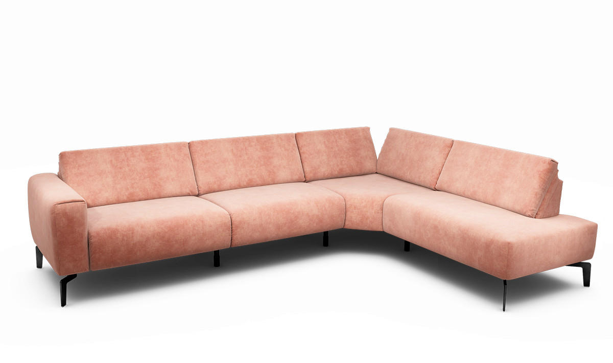 ECKSOFA in Samt Rosa  296/213 cm  - Schwarz/Rosa, Design, Textil/Metall (296/213cm) - SENSOO
