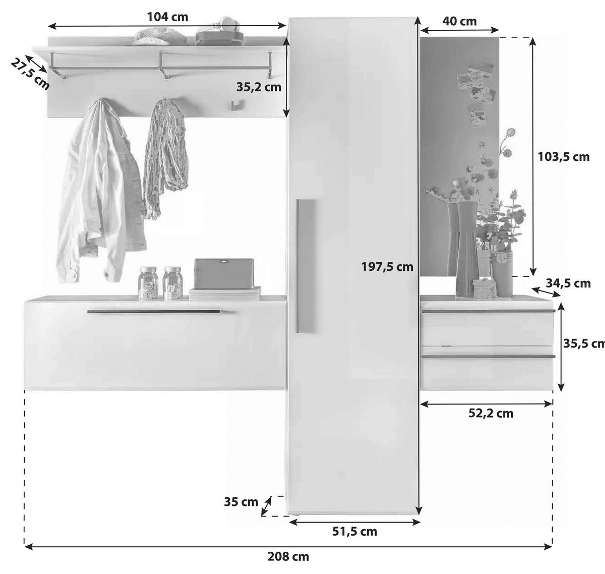 HALLMÖBEL  i 208/197/35 cm  - vit, Design, trämaterial (208/197/35cm) - Hom`in