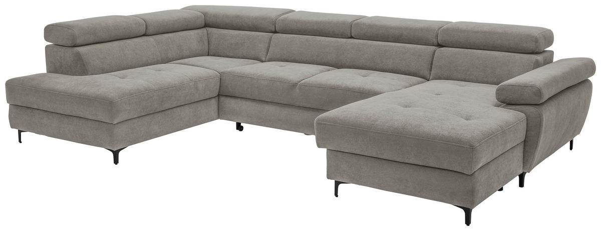 WOHNLANDSCHAFT inkl. Funktion Dunkelgrau Flachgewebe  - Dunkelgrau/Schwarz, MODERN, Textil/Metall (206/333/180cm) - Stylife