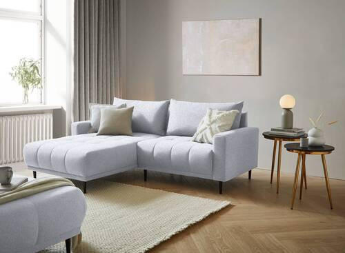 ECKSOFA Hellgrau Flachgewebe  - Hellgrau/Schwarz, Design, Holz/Textil (160/215cm) - Stylife