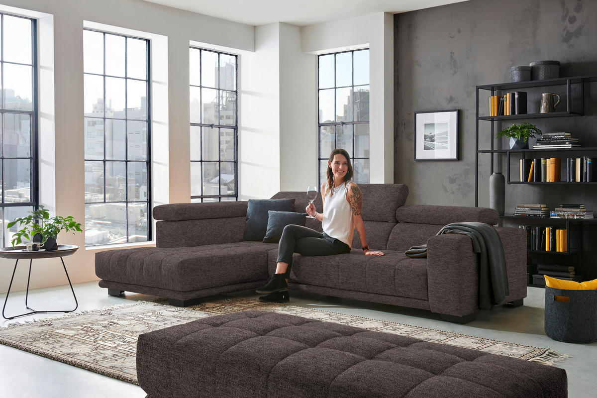 ECKSOFA in Mikrofaser Braun  207/301 cm  - Schwarz/Braun, Design, Textil/Metall (207/301cm) - Xora