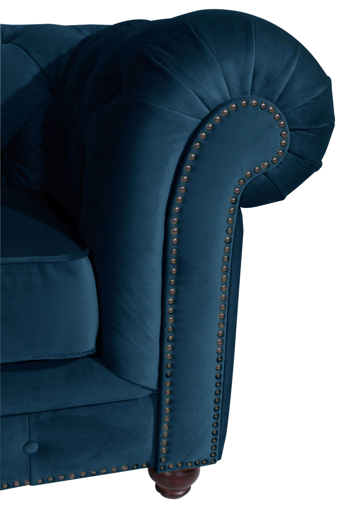 CHESTERFIELD-SOFA Orleans in Samt, Velours Petrol  - Nussbaumfarben/Petrol, Design, Holz/Textil (216/77/100cm) - Max Winzer