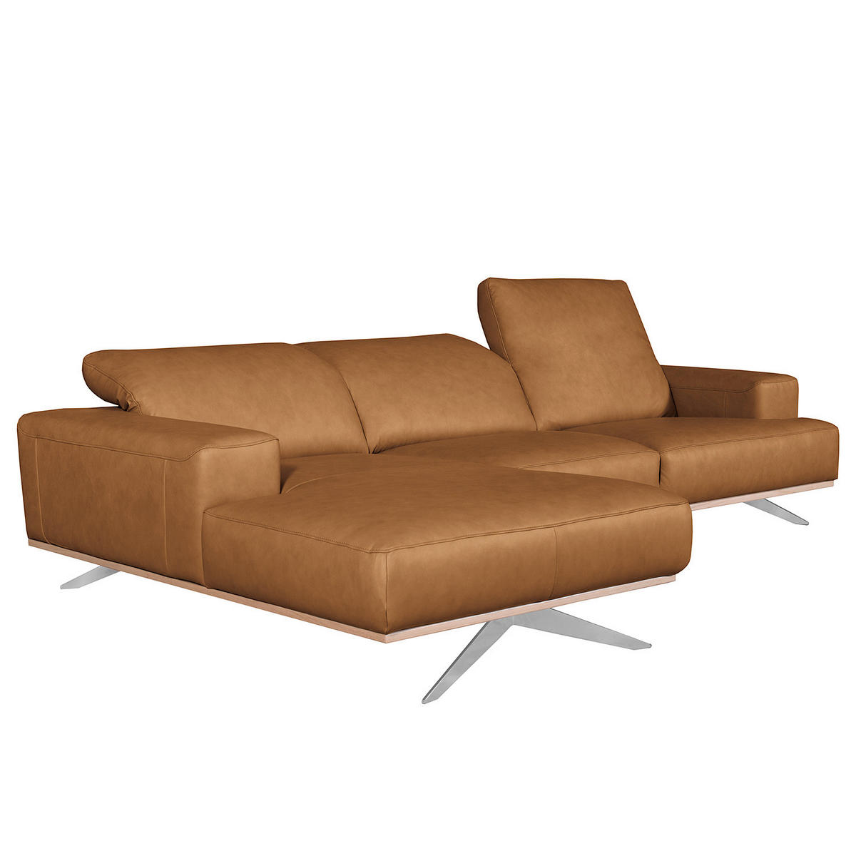 ECKSOFA  in Echtleder Cognac  187/295 cm  - Chromfarben/Cognac, Design, Leder/Metall (187/295cm) - Livetastic