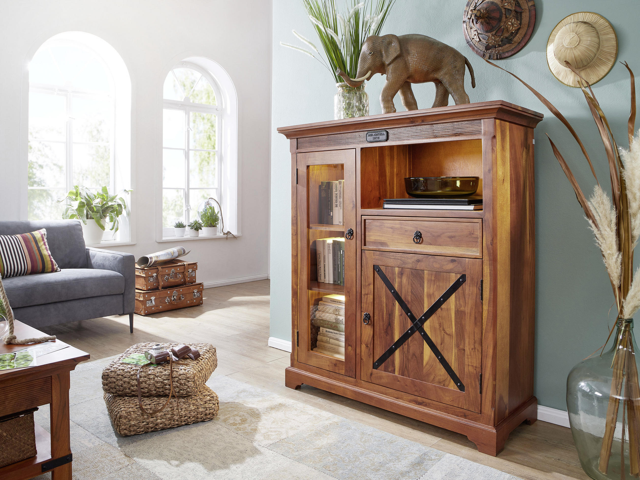 HIGHBOARD  in 114/129/45 cm  - Schwarz/Akaziefarben, LIFESTYLE, Holz/Metall (114/129/45cm) - Livetastic