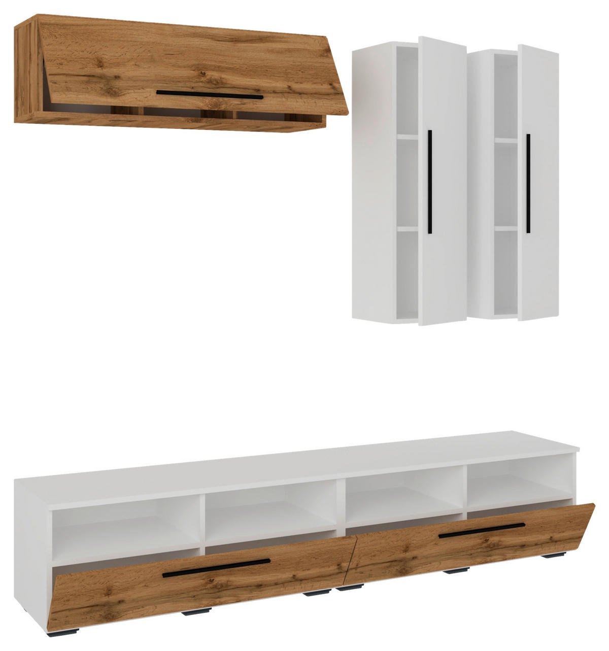 WOHNWAND  in Weiß, Eichefarben  190/200/40 cm  - Eichefarben/Schwarz, MODERN, Holzwerkstoff/Kunststoff (190/200/40cm) - MID.YOU