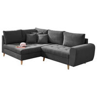 ECKSOFA in Mikrovelours Anthrazit  - Anthrazit/Kieferfarben, Konventionell, Holz/Holzwerkstoff (175/249cm) - MID.YOU