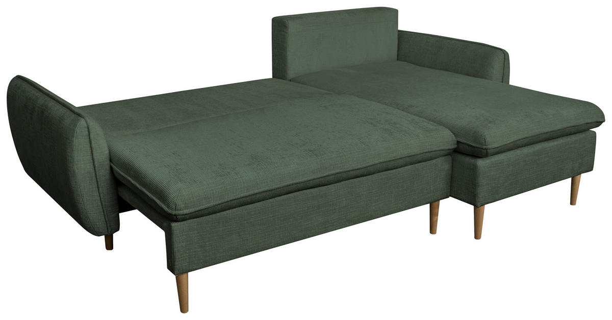 ECKSOFA Dunkelgrün Chenille  - Dunkelgrün/Buchefarben, KONVENTIONELL, Holz/Textil (244/163cm) - Carryhome