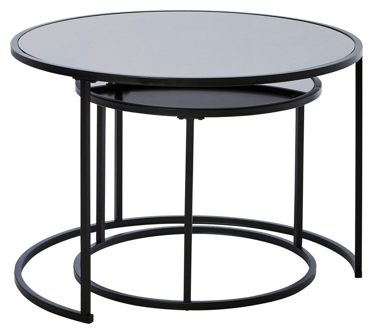 SATZTISCH rund Schwarz  - Schwarz, KONVENTIONELL, Glas/Metall (73,4/73,4/50cm) - Livetastic