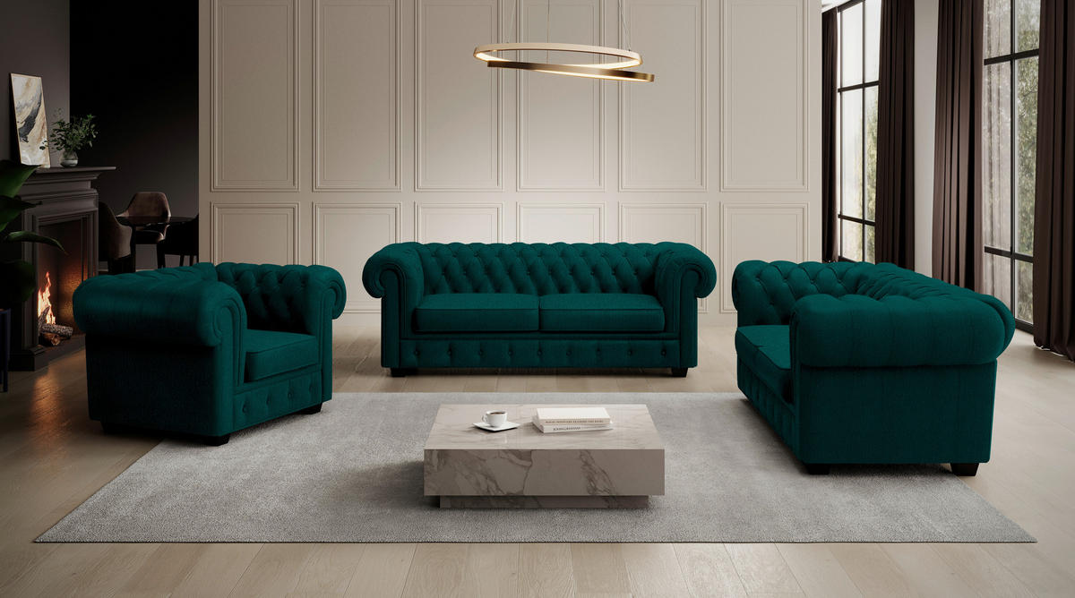 CHESTERFIELD-SESSEL in Webstoff Waldgrün  - Waldgrün/Wengefarben, Lifestyle, Holz/Textil (115/76,5/96cm) - Landscape