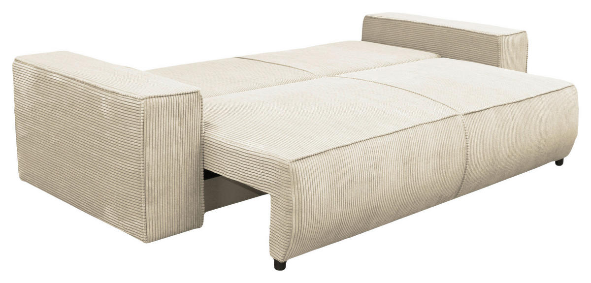 SCHLAFSOFA LOFT Cord Beige  inkl. Zierkissen, Rückenkissen, Bettkasten  - Beige/Schwarz, Design, Kunststoff/Textil (255/90/97cm) - MID.YOU