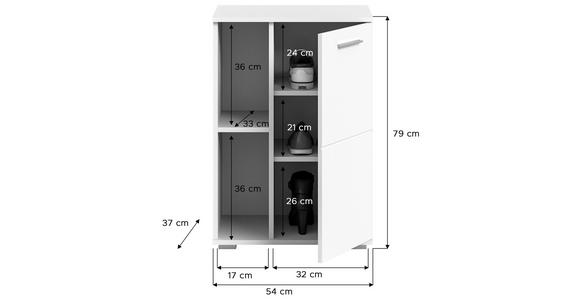 SCHUHSCHRANK 55/79/37 cm  - Weiß Hochglanz/Silberfarben, Design, Holzwerkstoff/Kunststoff (55/79/37cm) - Xora