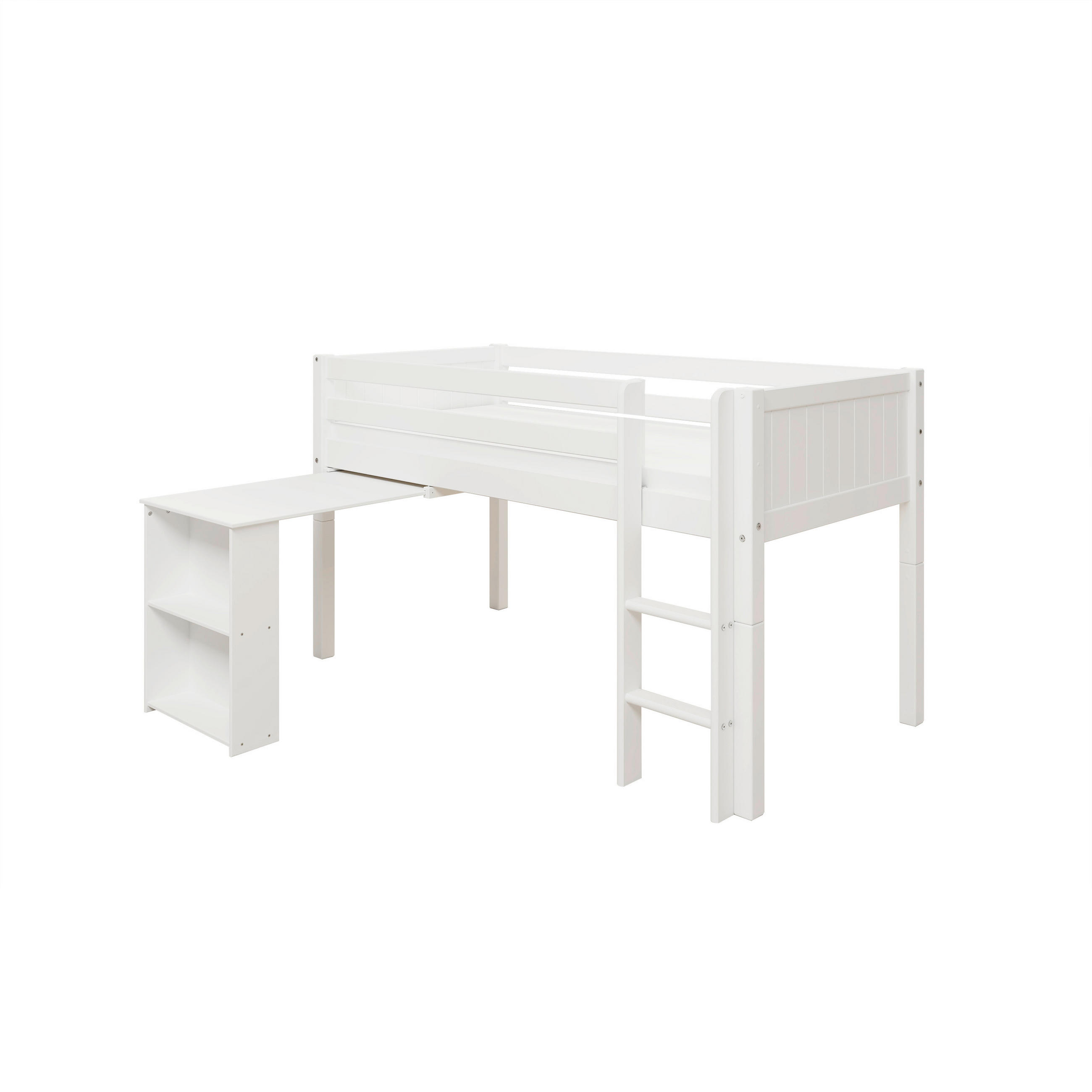 HOCHBETT 90/200 cm,  in Absturzsicherung, Leiter, Schreibtisch, Rollrost  - Weiß, MODERN, Holz (90/200cm) - Chameo