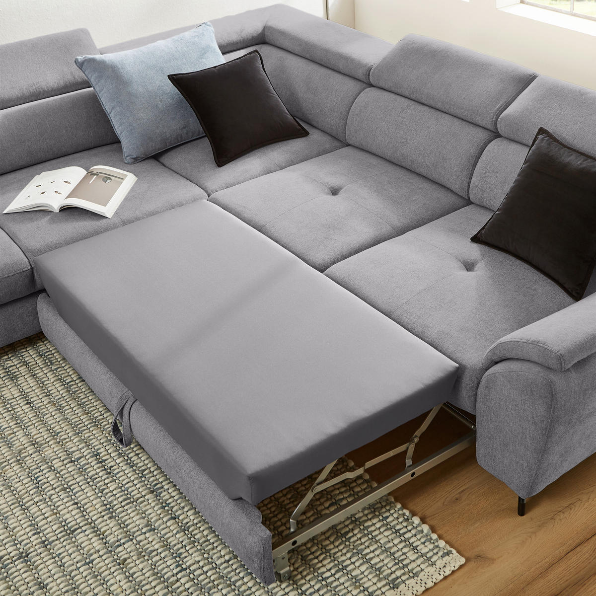 HÖRNSOFFA i vävt tyg ljusgrå  - ljusgrå/svart, Design, metall/textil (237/277cm) - MID.YOU