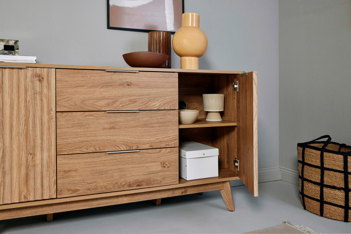SIDEBOARD Wave  in 150/80/40 cm  - Eichefarben/Alufarben, LIFESTYLE, Holzwerkstoff/Metall (150/80/40cm)