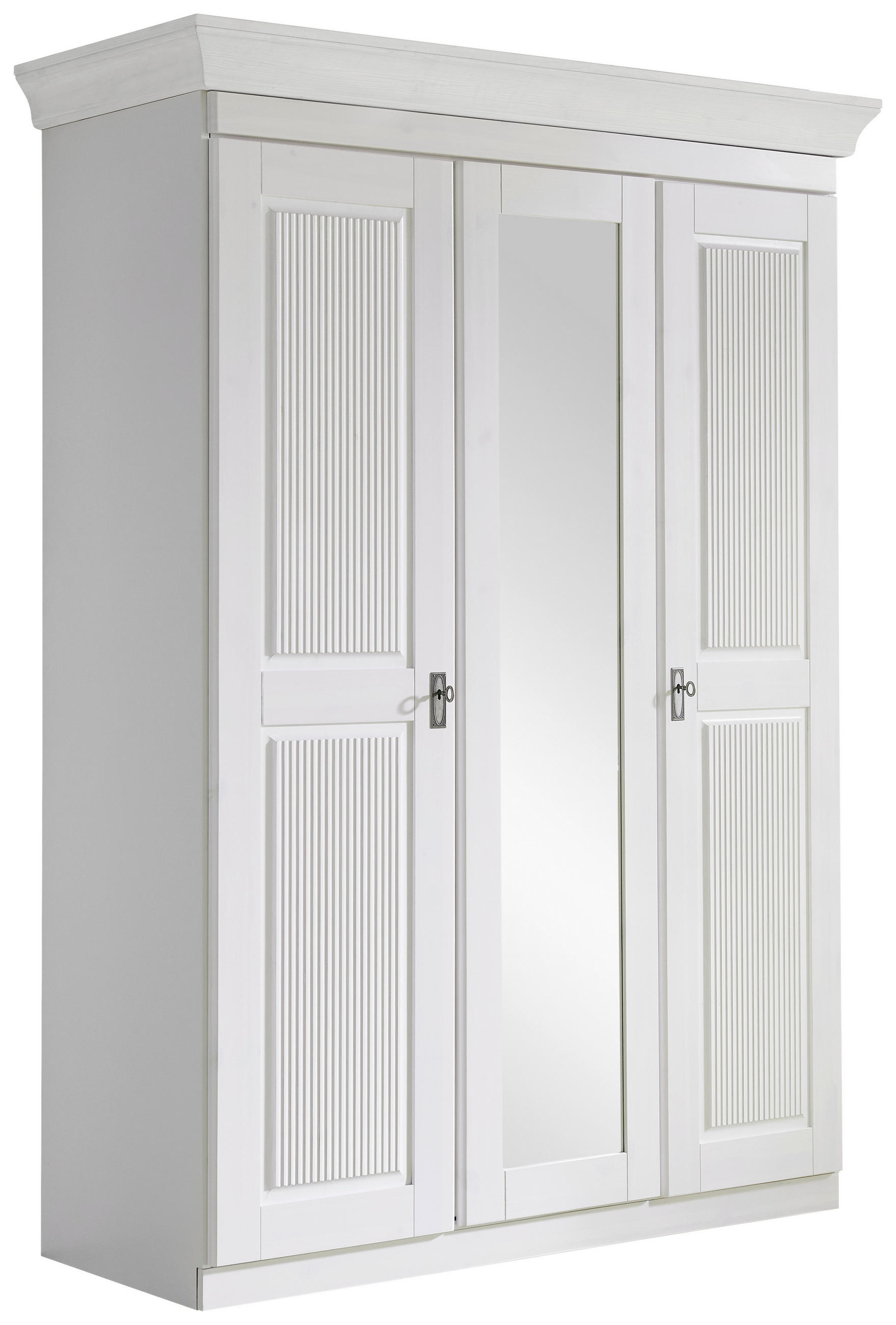 DREHTÜRENSCHRANK 156/210/64 cm,  in Weiß, 3-türig  - Weiß/Kupferfarben, ROMANTIK / LANDHAUS, Glas/Holz (156/210/64cm) - Boxxx