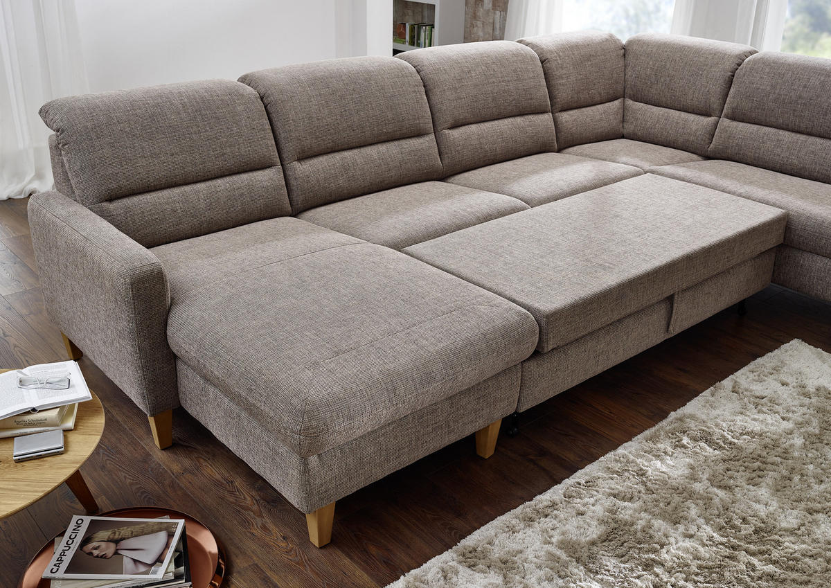 WOHNLANDSCHAFT Braun Flachgewebe  - Eichefarben/Braun, KONVENTIONELL, Holz/Textil (165/335/225cm) - Cantus