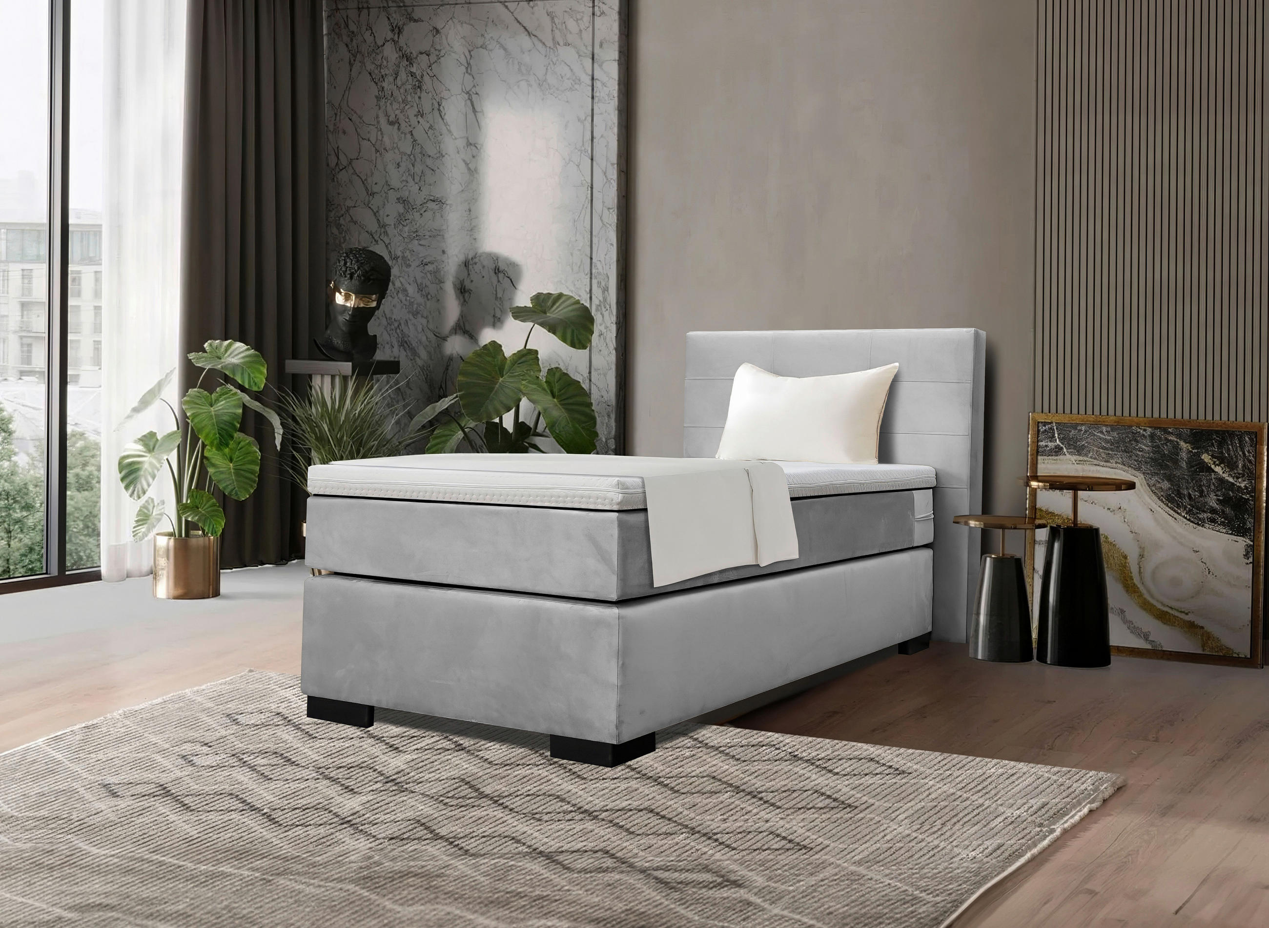 MID.YOU POSTEL BOXSPRING, 90/200 cm, šedá