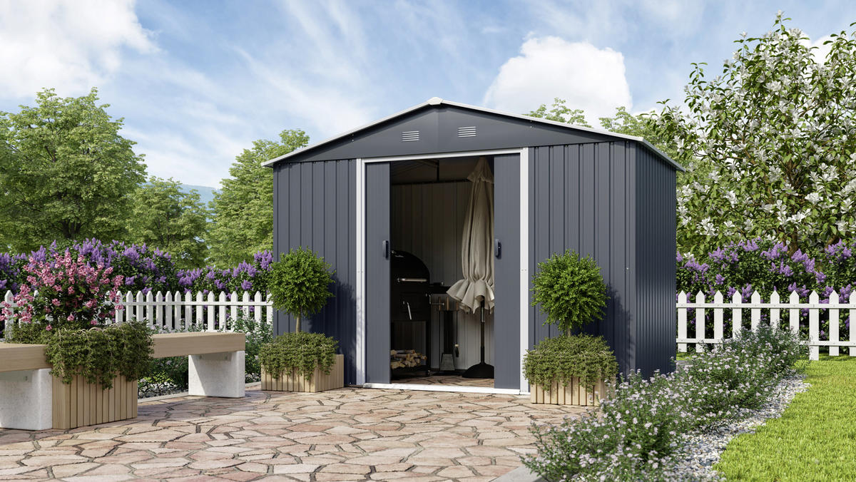 GERÄTEHAUS 301/214/174 cm  - Anthrazit/Weiß, Basics, Metall (301/214/174cm)