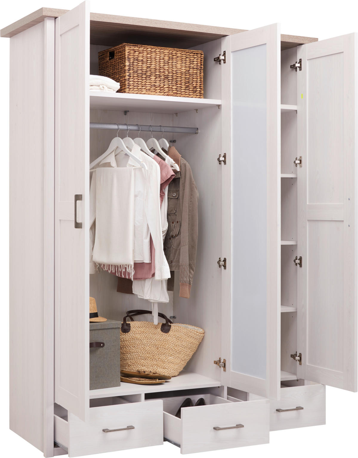 ȘIFONIER alb, culoare lemn stejar pufos  - alb/culoare lemn stejar pufos, Lifestyle, metal/material pe bază de lemn (148/201/62cm) - Carryhome