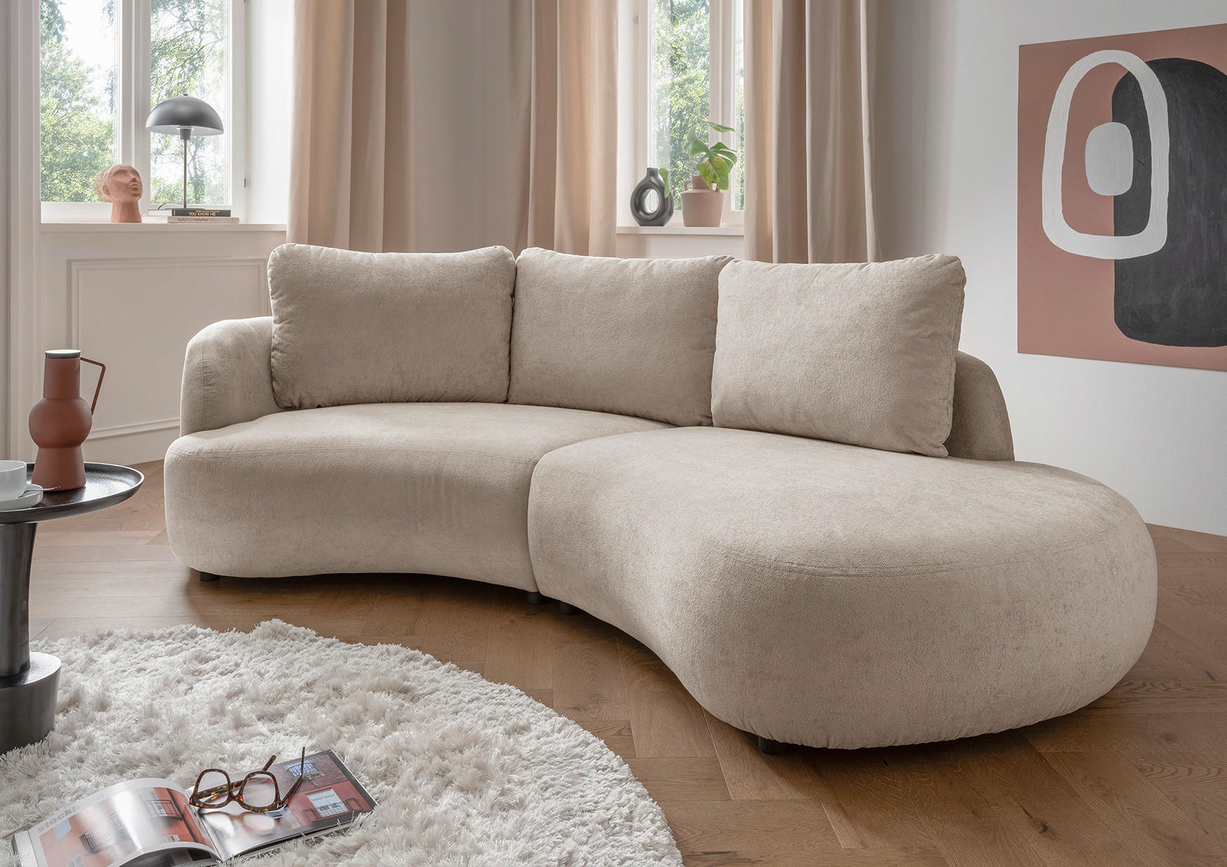 ECKSOFA in Mikrofaser Taupe  - Taupe/Schwarz, Modern, Kunststoff/Textil (139/250cm) - Livetastic