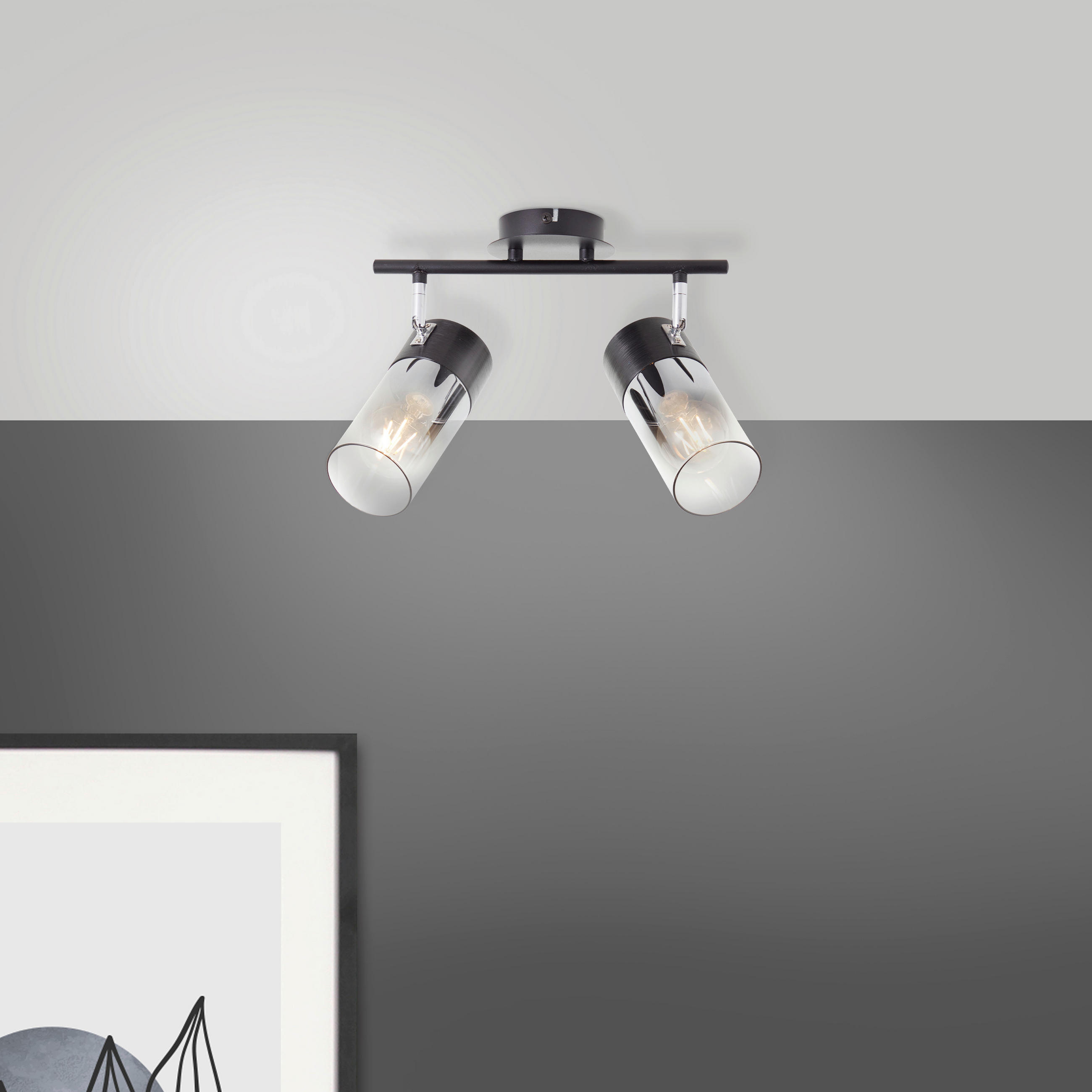 DECKENSTRAHLER 30/23,5/14,5 cm   - Transparent/Schwarz, LIFESTYLE, Glas/Metall (30/23,5/14,5cm) - Brilliant