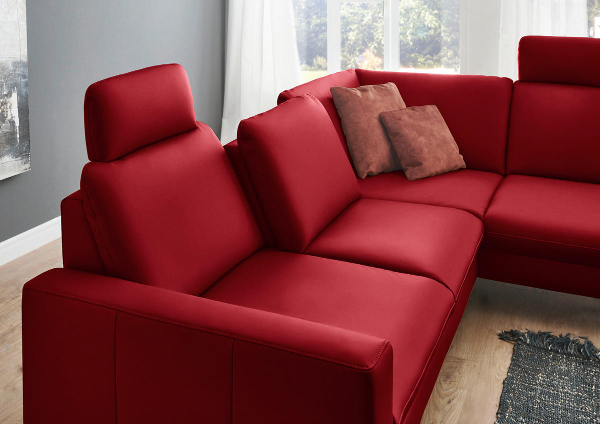 ECKSOFA Echtleder Rot  - Rot/Schwarz, Design, Leder/Metall (250/194cm) - Beldomo Premium