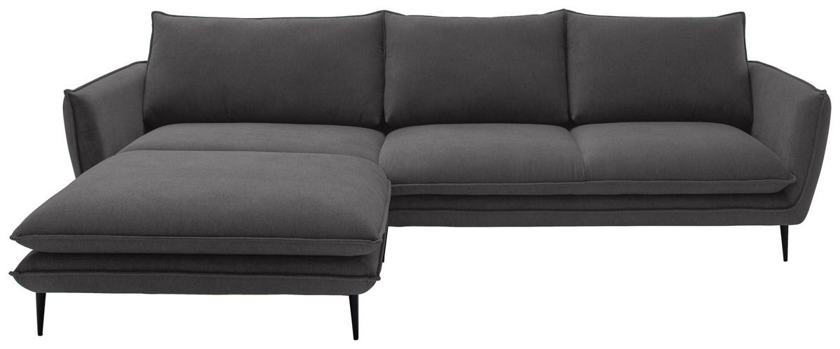 ECKSOFA Taupe Webstoff  - Taupe/Schwarz, KONVENTIONELL, Textil/Metall (196/304cm) - Hom`in