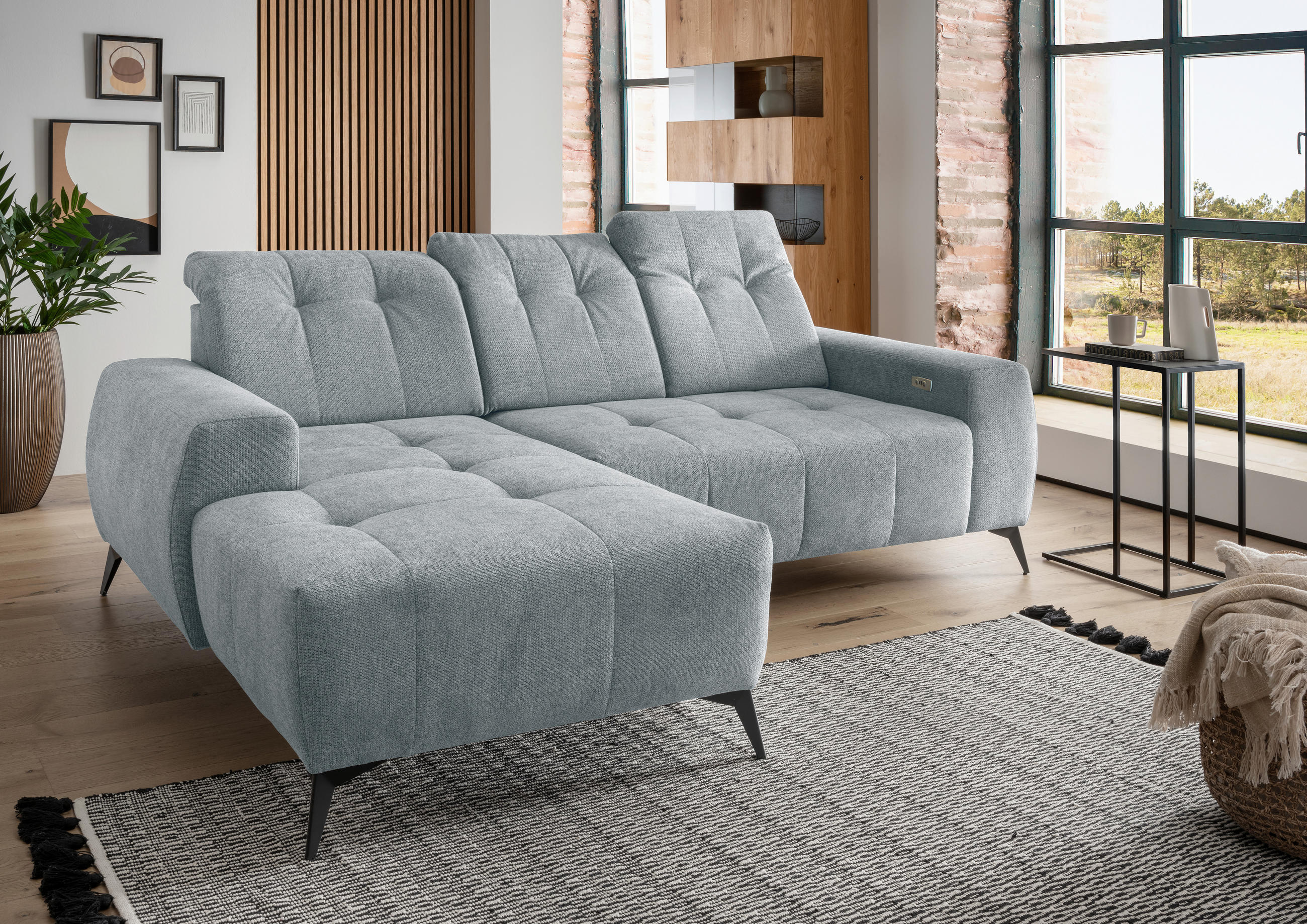 ECKSOFA in Chenille Mintgrün - Schwarz/Mintgrün, Modern, Textil/Metall (180/258cm) - Livetastic