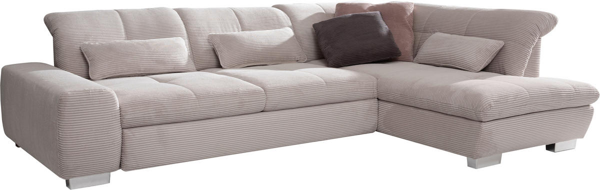ECKSOFA Hellgrau Cord  - Chromfarben/Hellgrau, Design, Kunststoff/Textil (292/212cm) - SetOne by Musterring