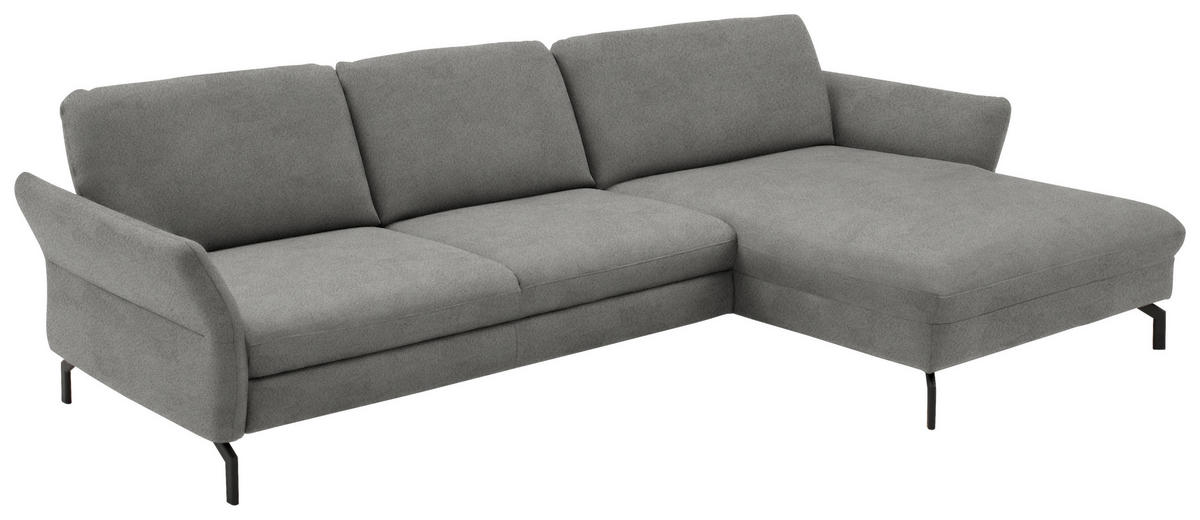 ECKSOFA in Velours Hellgrau  - Hellgrau/Schwarz, Design, Textil/Metall (306/179cm) - Beldomo System
