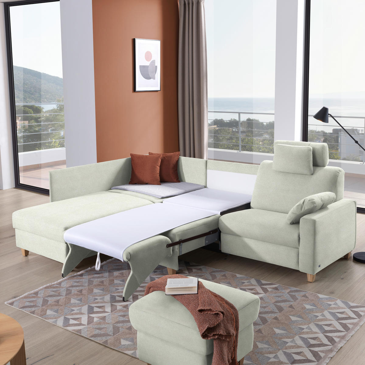 ECKSOFA in Flachgewebe Silberfarben  203/261 cm  - Eichefarben/Silberfarben, KONVENTIONELL, Holz/Textil (203/261cm) - Sedda