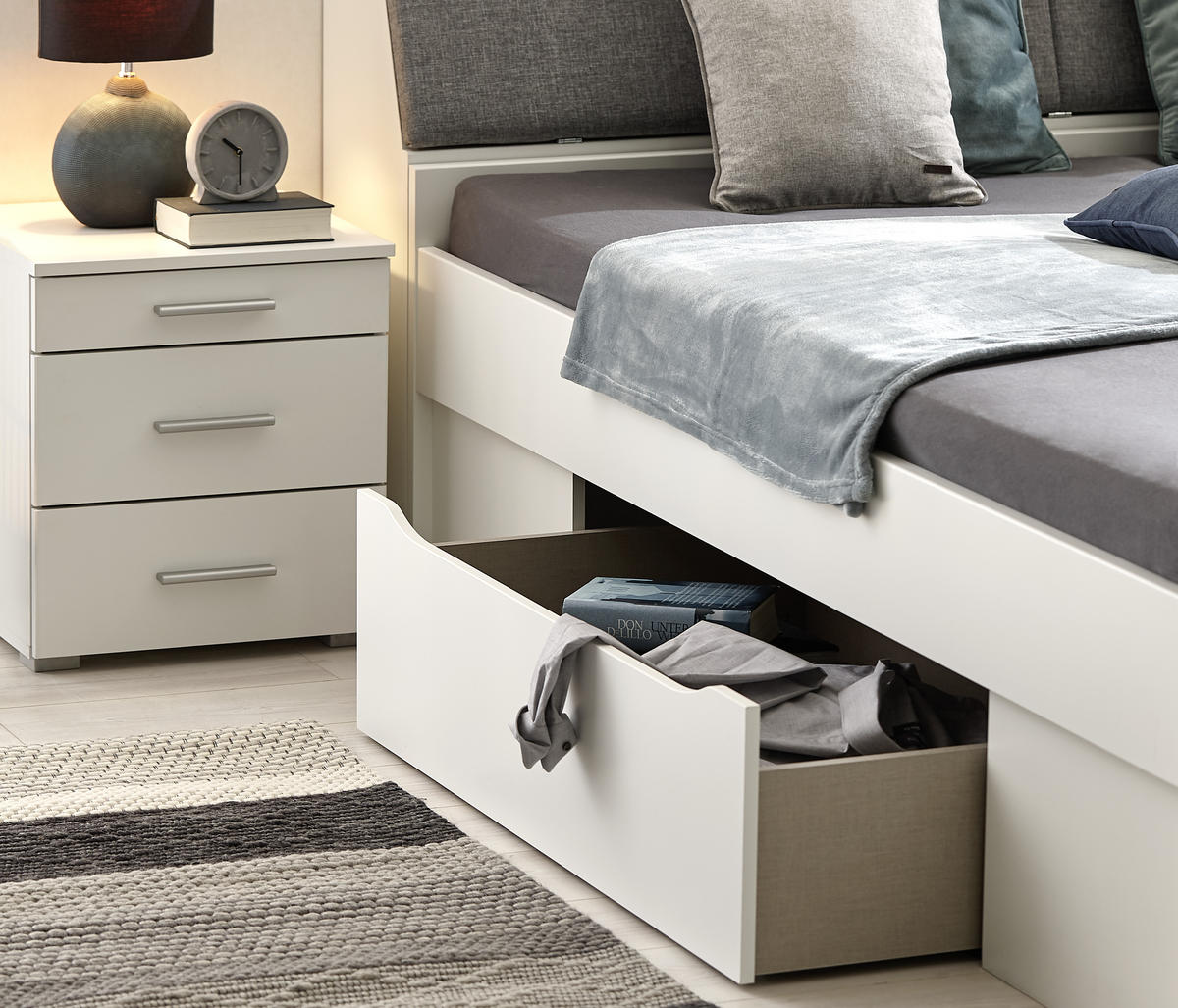 STAURAUMBETT 180/200 cm  in Weiss, Hellgrau   - Weiss/Hellgrau, Konventionell, Holzwerkstoff/Textil (180/200cm) - Ti'me