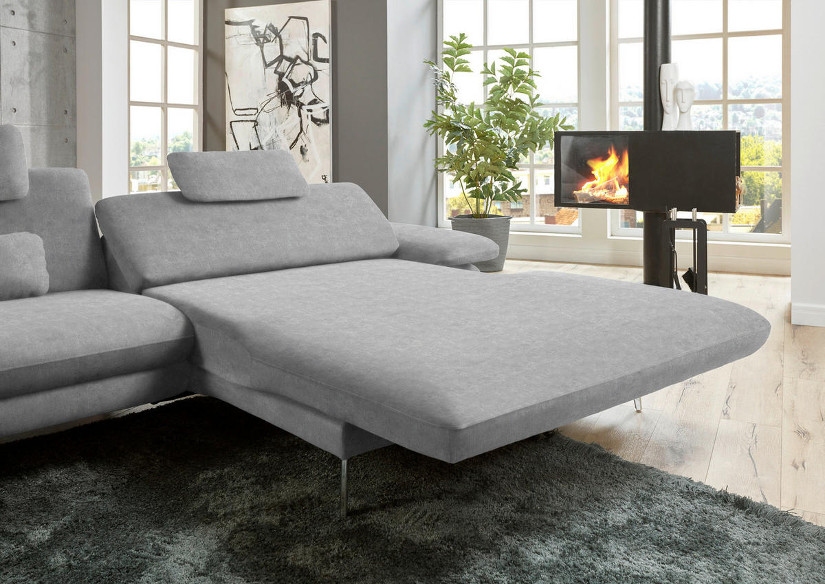 ECKSOFA in Velours Hellgrau  284/184 cm  - Hellgrau/Schwarz, Design, Textil/Metall (284/184cm) - Dieter Knoll