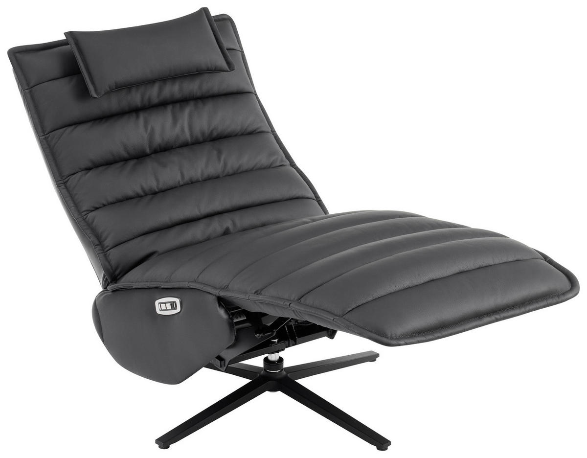 RELAXSESSEL Lederlook Echtleder Relaxfunktion, Fußteilverstellung, Nackenkissen    - Schwarz, Design, Leder/Textil (68/108/84cm) - Stylife
