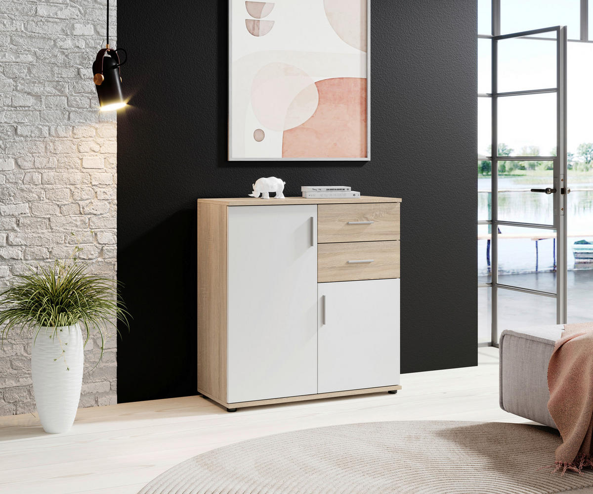 KOMÓD 80/84/35 cm  - ezüst/Sonoma tölgy, Design, műanyag/faalapú anyag (80/84/35cm) - Xora