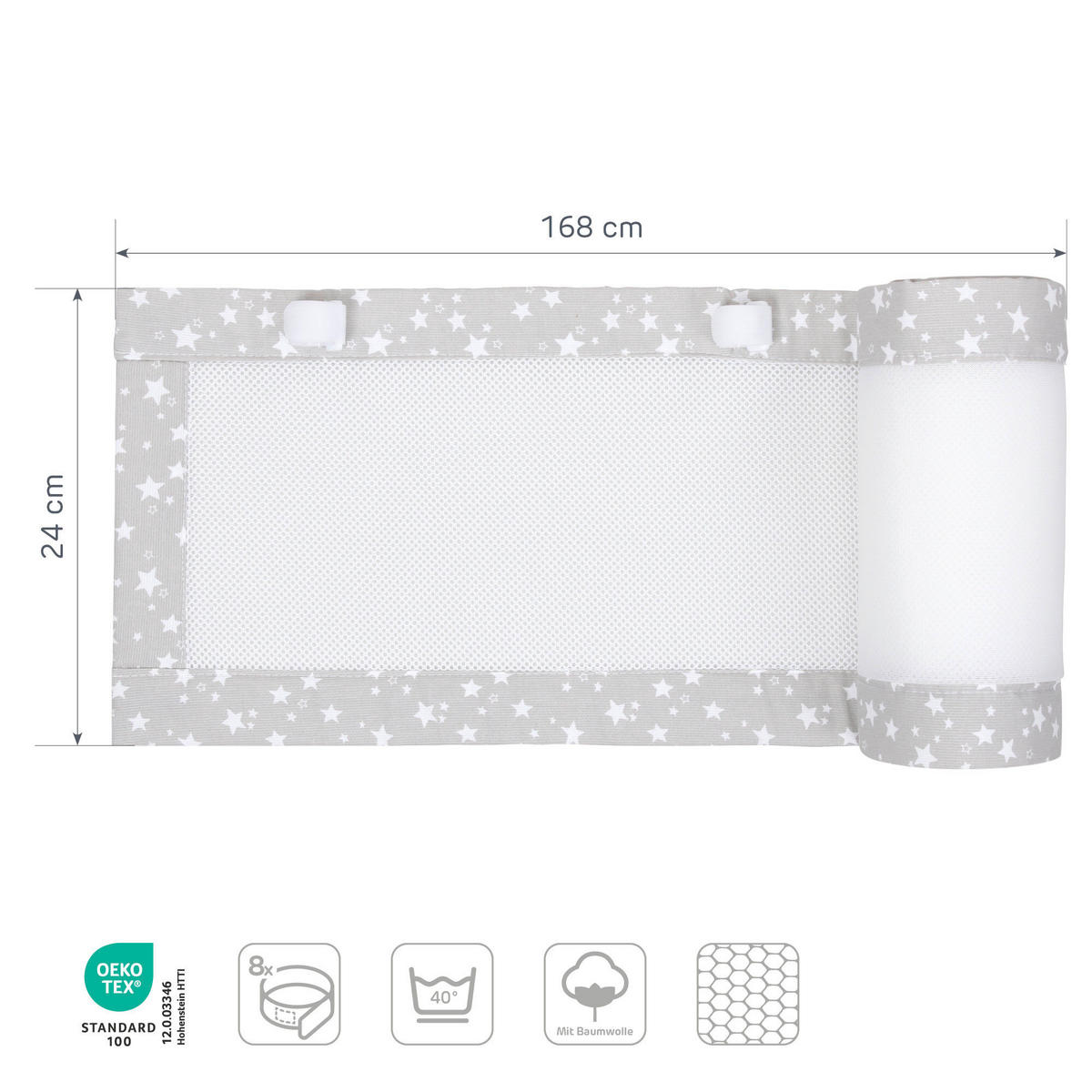 NESTCHEN babybay Nestchen 3D Mesh  - Hellgrau, Basics, Naturmaterialien (168/24/2cm) - Tobi