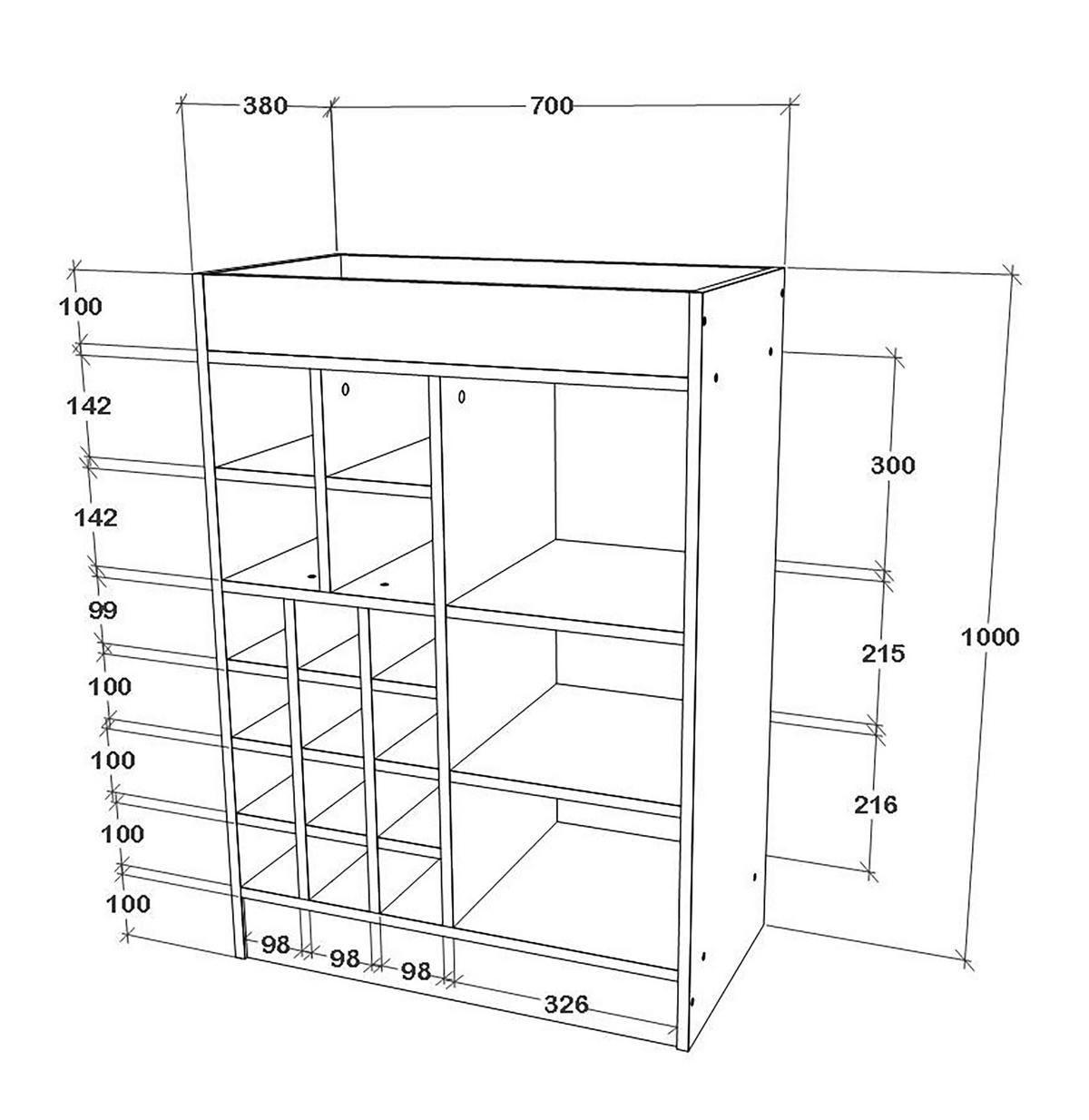 WEINSCHRANK 70/100/38 cm  - Weiß, Basics, Holzwerkstoff (70/100/38cm) - MID.YOU