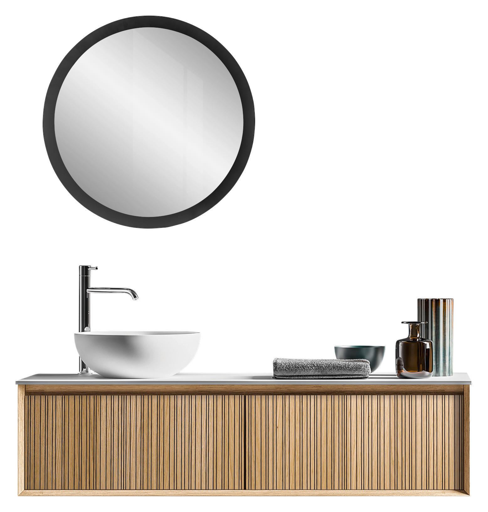 BADEZIMMER  in 140 cm  - Hellbraun/Weiß, Design, Holzwerkstoff/Stein (140cm) - Belluti