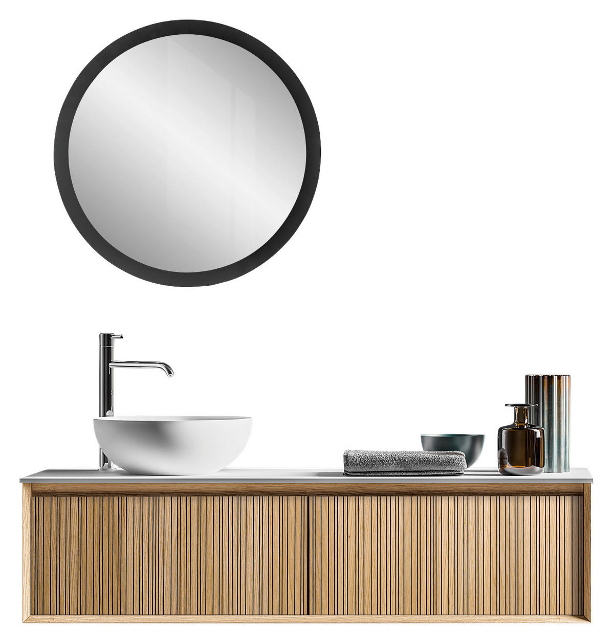 BADEZIMMER  in 140 cm  - Hellbraun/Weiß, Design, Holzwerkstoff/Stein (140cm) - Belluti