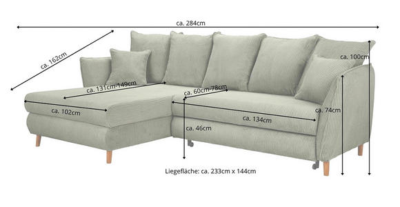 ECKSOFA in Cord Naturfarben 162/284 cm - Eichefarben/Naturfarben, MODERN, Holz/Textil (162/284cm) - Carryhome