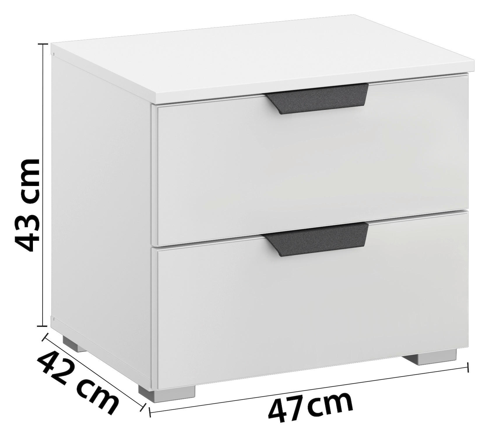 Thumbnail - Rauch Möbel Nachtschrank, Weiß, Weiß Hochglanz, Metall, 2 Schublade(n) Schubladen, 47x43x42 cm, Blauer Engel, Goldenes M...