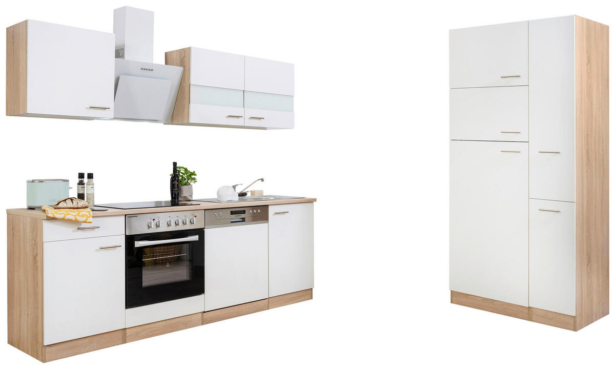 KÜCHENBLOCK 310 cm   in Weiss, Eichefarben  - Weiss/Eichefarben, Basics, Holzwerkstoff (310cm) - Respekta