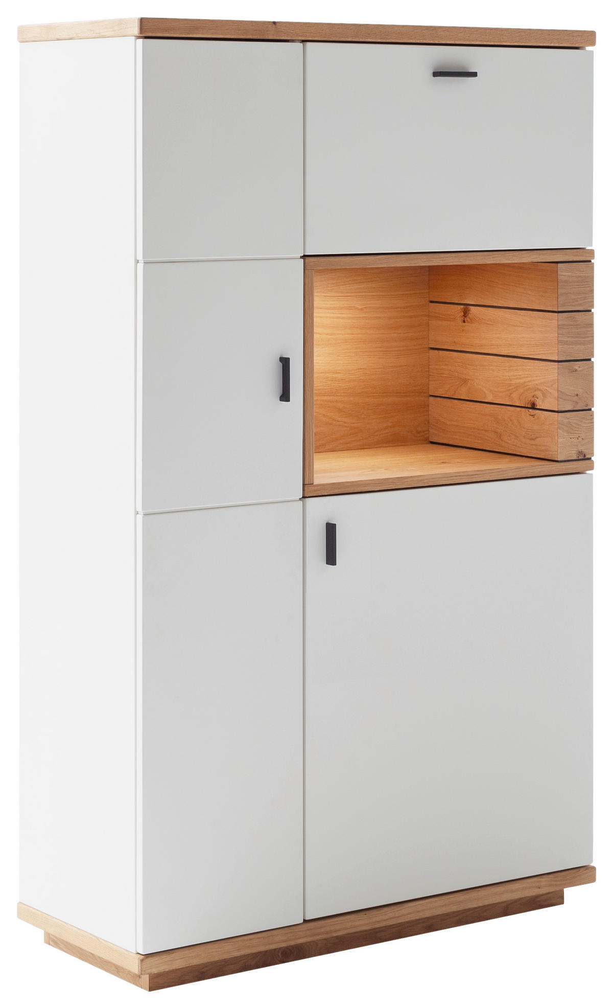 VYSOKÁ KOMODA, divoký dub, bílá, divoký dub, 90/150/37 cm - bílá/divoký dub, Design, kov/dřevo (90/150/37cm) - Novel