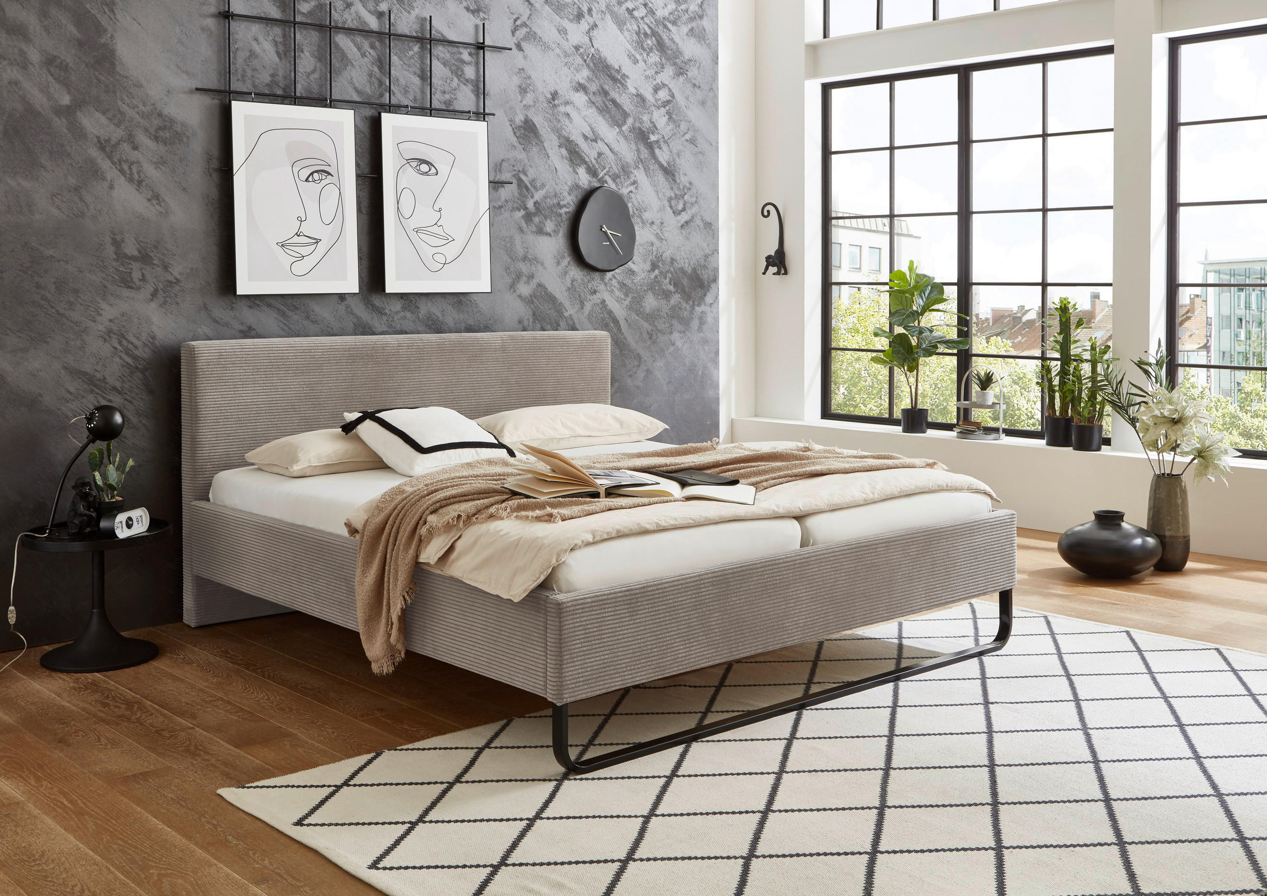 POLSTERBETT 180/200 cm  in Taupe  - Taupe/Schwarz, Basics, Textil/Metall (180/200cm) - Boxxx