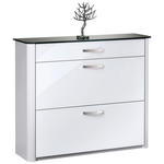 SCHUHKIPPER - Chromfarben/Weiß Hochglanz, Design, Glas/Holzwerkstoff (117/97/35cm) - Moderano