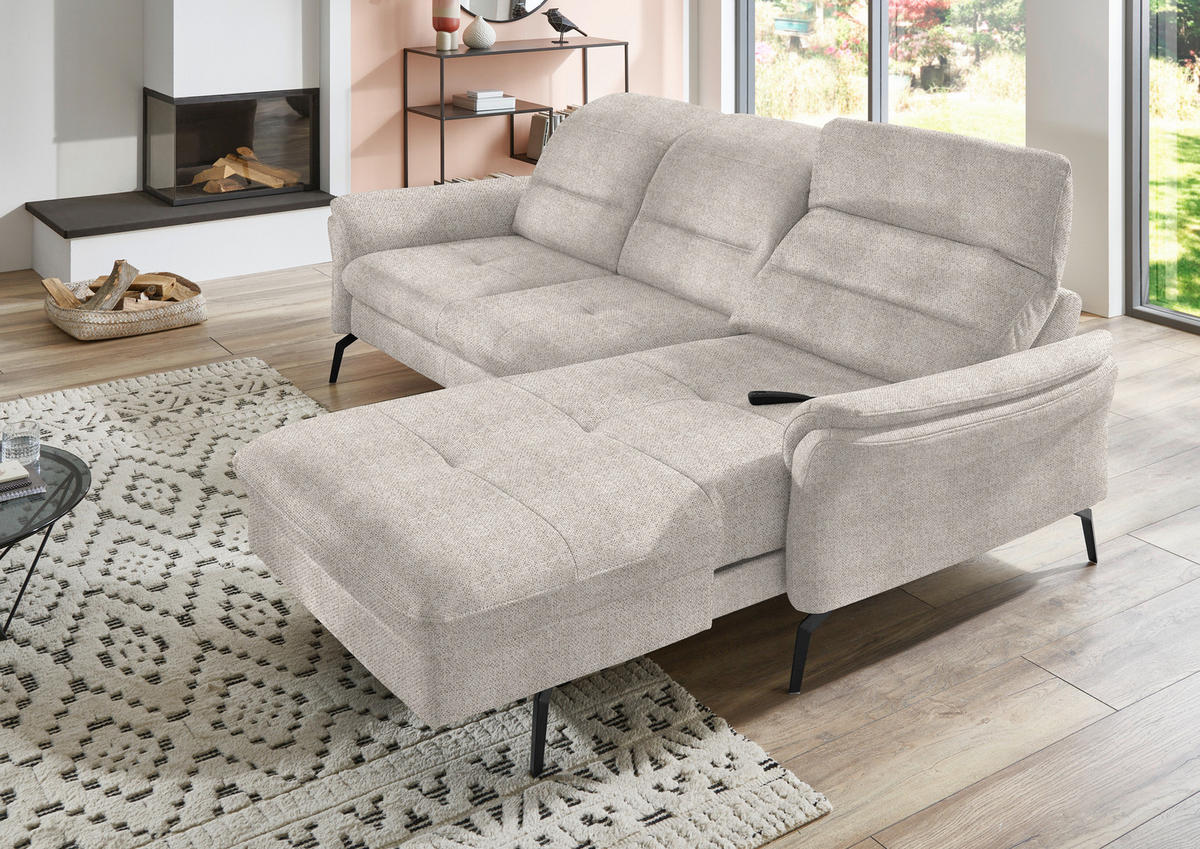ECKSOFA in Flachgewebe Creme  - Creme/Schwarz, Konventionell, Textil/Metall (260/181cm) - Beldomo Speed